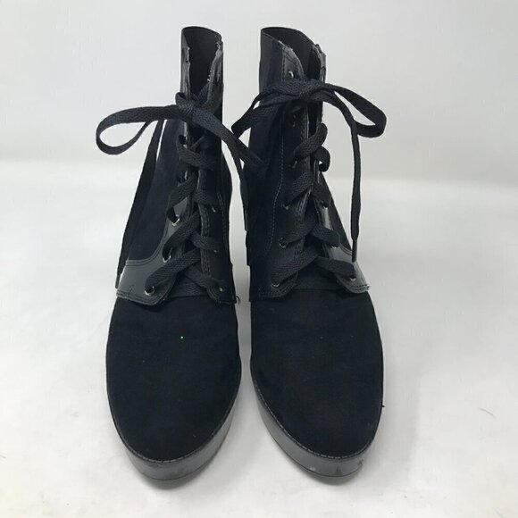 ZARA Trafaluc Black Suede Lace Up Wedge booties Size US 8.5 EUR 39 - Picture 2 of 6
